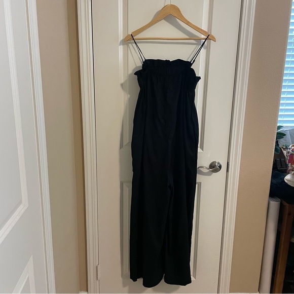Banana Republic Linen Blend Wide Leg Ruffle Neckline Jumpsuit Black Size Small - Picture 5 of 14